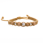 Pulsera Tejida - 1 Balín Diamantado 5mm y 2 Diamantados 3mm - Oro 18k Blanco