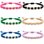 Pulsera Tejida - 4 Balines Lisos 4mm y 1 Diamantado 4mm - Oro 18k Amarillo