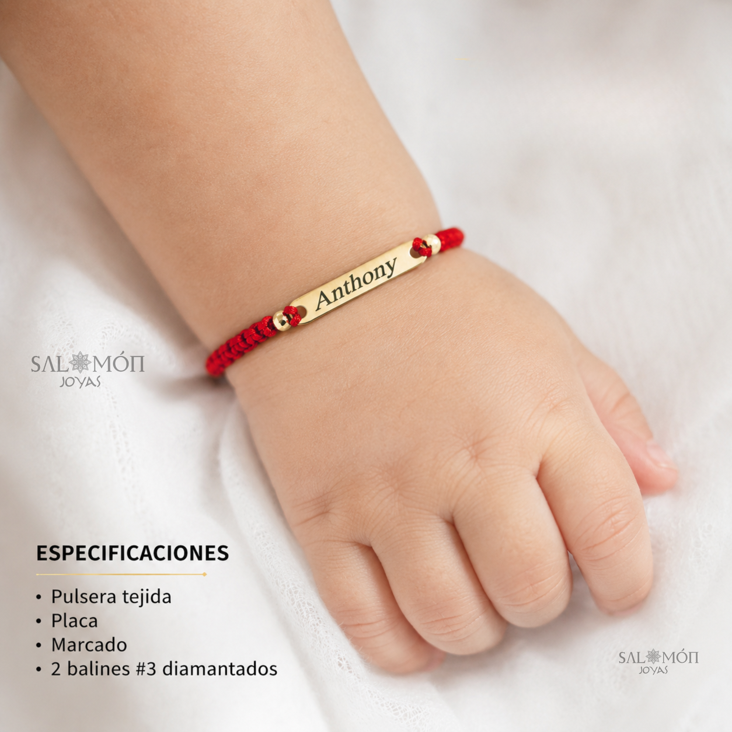 Pulsera con Placa + Nombre+ 2 Balines Diamantados #3