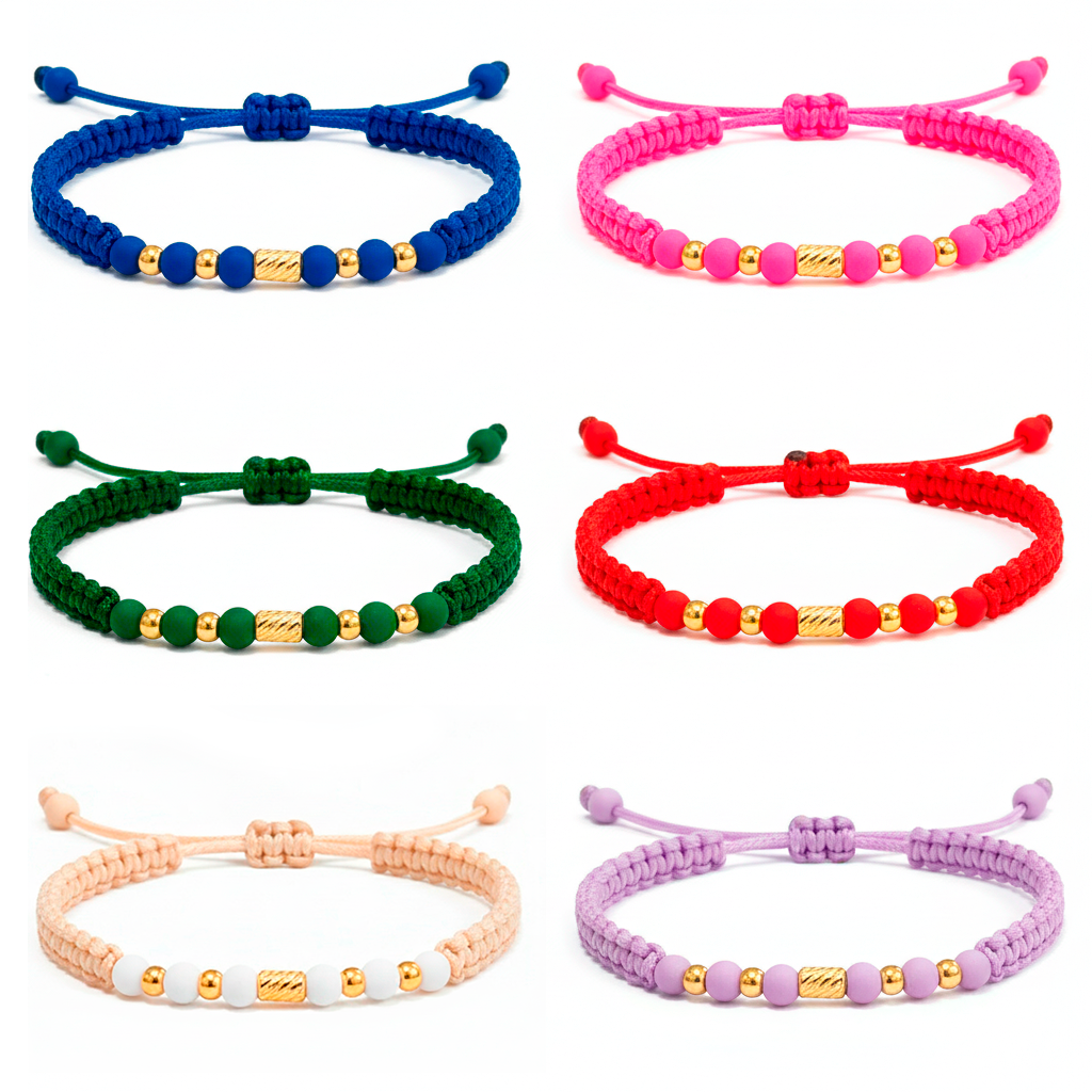 Pulsera Tejida - 4 Balines Lisos #3 y 1 Cilindro Diamantado #3