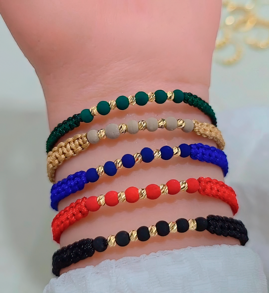 Pulsera Tejida 5 Balines #3 Diamantados +  Neoprenos